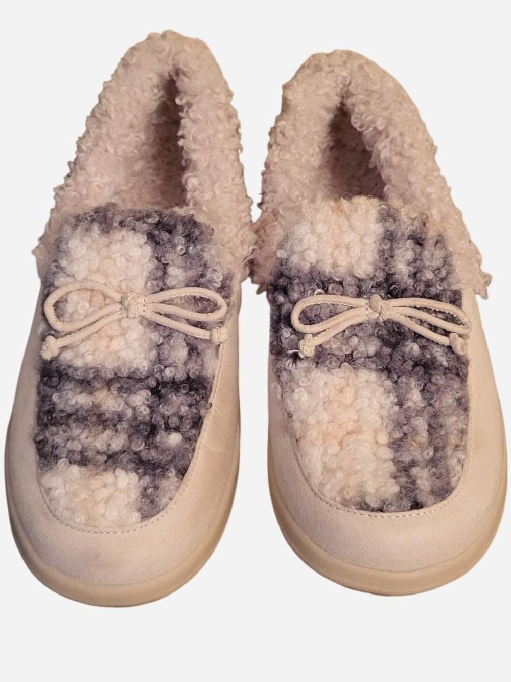 Vionic 🤍 Cozy Plaid Lined Women's Slip-On Slippers/Shoes - Cream & Gray